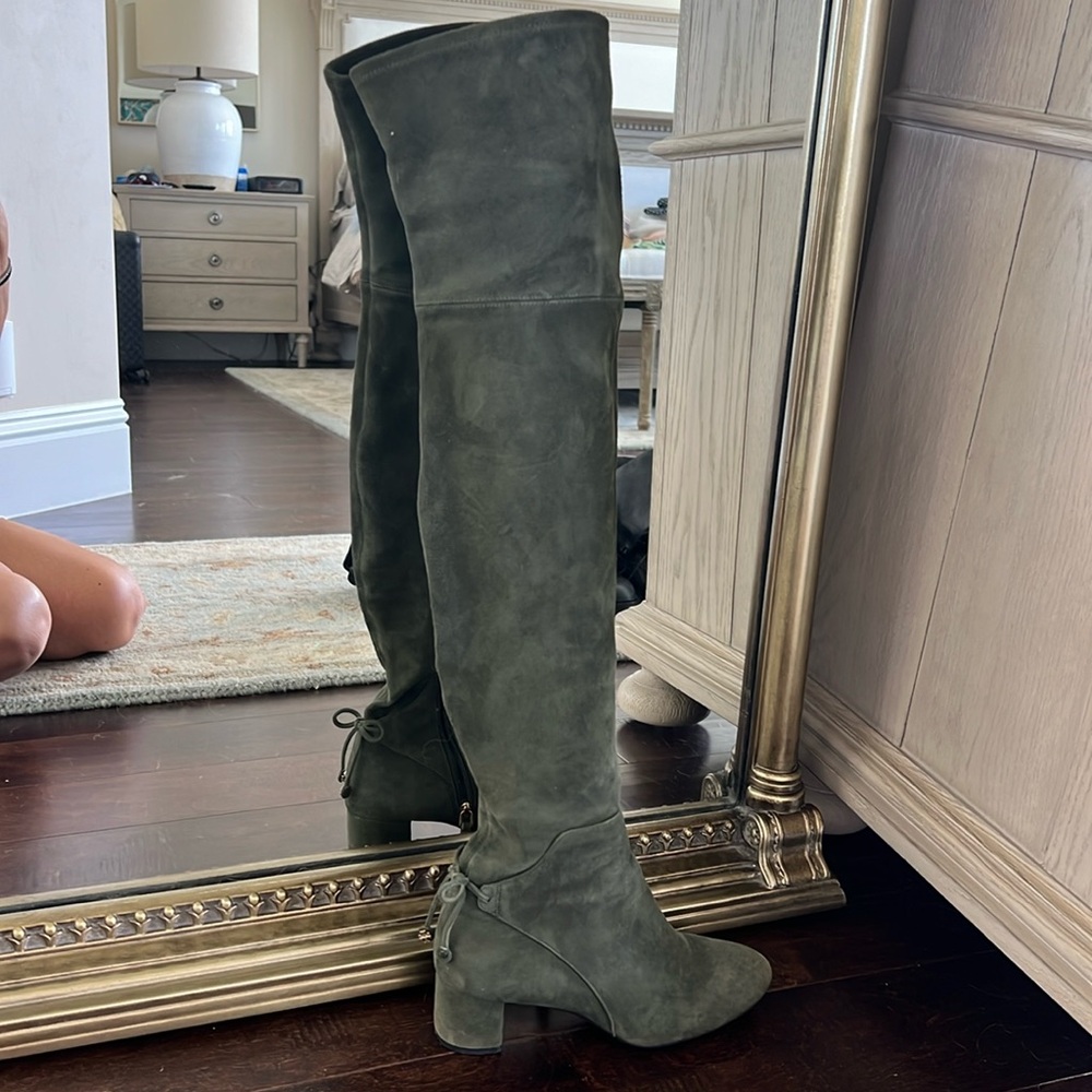 Tori Birch stretch over the knee boots size 6 green suede
